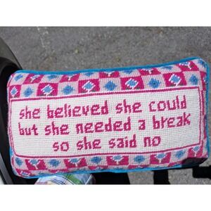 Furbish $108 Needlepoint Lumbar Pillow Pink White Coquette Cottage Core